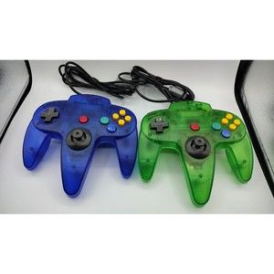 COPY - Lot Of Two Wired N64 Controller Blue/Green Compatible with Nintendo 64 C…